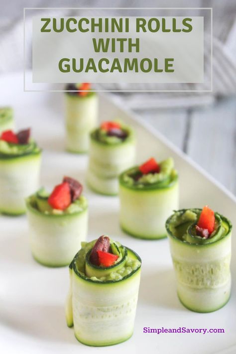 Zucchini rolls with guacamole are a light, refreshing and tasty appetizer that is low carb Party Snacks For Adults, Zucchini Roll Ups, Zucchini Roll, Snacks For Adults, Pool Party Snacks, Creamy Guacamole, Zucchini Rolls, Delicious Appetizer Recipes, Low Carb Appetizers