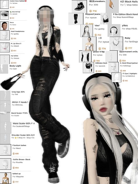 Imvu Goth Outfits, Imvu Body Tutorial, Imvu Username Ideas, Goth Imvu Avatar, Imvu Skins Ideas, Imvu Girls Avatar Ideas, Imvu Grunge Outfits, Imvu Clothes Ideas, Imvu Looks