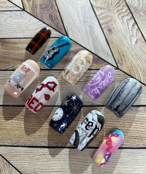 Taylor Swift Eras Nail Art, Taylor Swift Nail Art Eras, Nail Art Taylor Swift Eras Tour, Taylor Swift Eras Nail Ideas, Taylor Swift Nails Inspired Eras Tour Reputation, Taylor Swift Red Nails Inspired, Nail Ideas Taylor Swift, Taylor Swift Inspired Nails Ttpd, Taylor Swift Aesthetic Nails