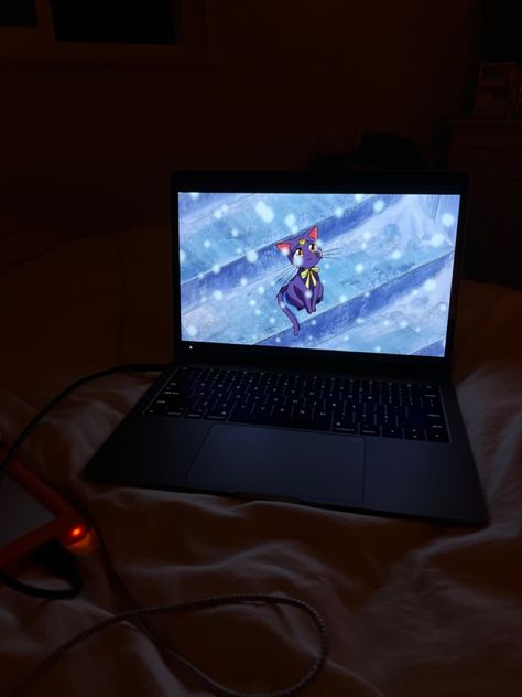 Netflix In Bed Aesthetic, Watching Netflix In Bed, Anime On Laptop Aesthetic, Watching Movies In Bed, Chilling In Bed, Sailor Moon Movie, Moon Movie, Snap Pics, Animated Movie Posters