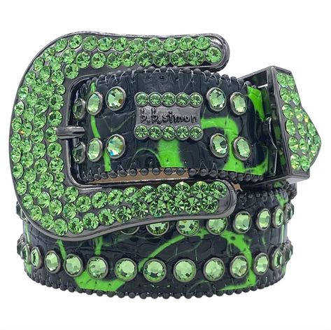 b.b. Simon Darband 2 – Electric Slime Green Crystal Belt - Dudes Boutique Bedazzled Belts, 2000s Belt, Cool Belts, Bb Simon Belts, Bb Simon Belt, Bb Belt, Y2k Belt, Dope Jewelry Accessories, Bling Belts