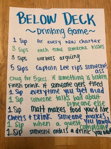 Drinking game for Reality tv show: Below Deck Tv Show Drinking Games, Drinking Game, Below Deck, Getting Fired, Drinking Games, Reality Tv Shows, Love Island, 30th Birthday, Reality Tv