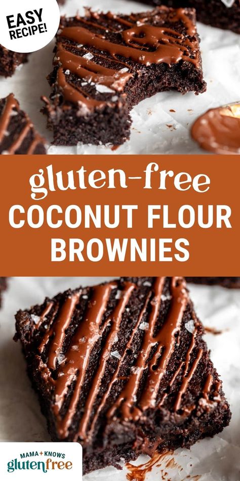 With an intense chocolate flavor, fudgy center, and easy-to-follow recipe, these coconut flour brownies will be your new favorite treat! Easy Coconut Flour Recipes, Coconut Flour Dessert Recipes, Recipes With Coconut Flour, Coconut Flour Desserts, Flourless Brownie Recipe, Coconut Flour Brownies, Gf Cake, Sweet Bars, Coconut Flour Cookies