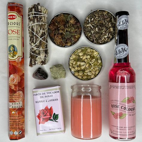 Self Love Bundle - Soulfulvibesco Spiritual Tools Products, Self Love Rituals, Witch Candles Aesthetic, Candles Kit, Spiritual Water, Rose Incense, Hair And Skin Vitamins, Yerba Santa, Witchcraft Altar