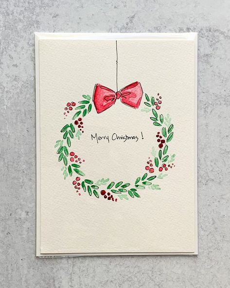 Cards Drawing, Watercolor Christmas Cards Diy, Journal December, Christmas Cards Drawing, Painted Christmas Cards, Watercolor Business, Hobby Desk, Painted Cards, Watercolour Cards