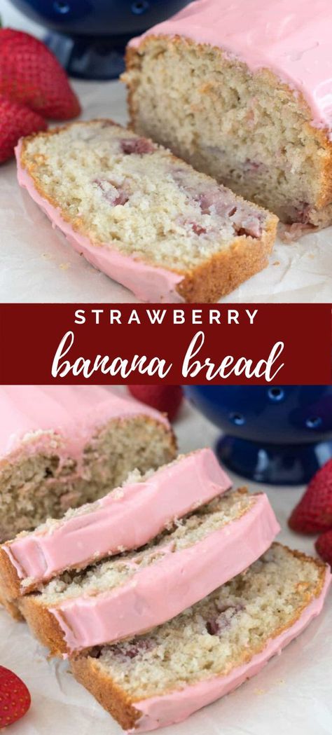 Strawberry Banana Bread Recipe, Strawberry Banana Bread, Crazy For Crust, Strawberry Glaze, Banana Bread Recipe, Easy Strawberry, Pancake Mix, Dessert Bread, Strawberry Banana