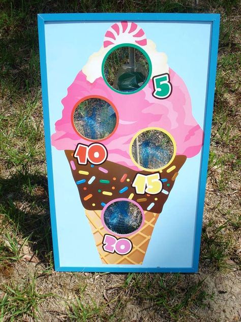 Ice Cream Birthday Party Ideas | Photo 13 of 28 | Catch My Party Ice Cream Bean Bag Toss, Candy Land Theme Games, Candy Land Theme Party Games, Ice Cream Birthday Party Ideas, Ice Cream Party Games, Ice Cream Birthday Party Theme, Ice Cream Social Party, Candyland Theme, Ice Cream Party Theme