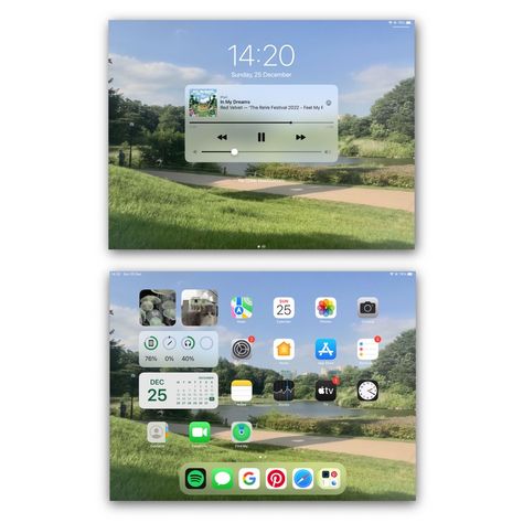 Ipad Lockscreen And Homescreen, Ipad Wallpaper Icon, Ipad Ideas Lockscreen, Simple Ipad Homescreen Layout, Ipad Ios 16 Homescreen, Ipad Ios 17, Ipad App Layout, Ios Ipad Homescreen, Ipad Screen Layout