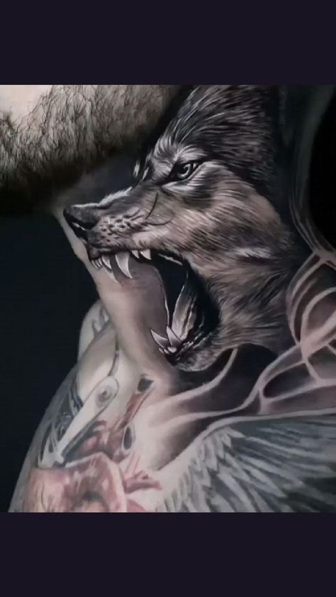 Neck And Throat Tattoos Men, Neck Tattoos For Men, Hals Tattoo Mann, Full Neck Tattoos, Animal Sleeve, Realistisches Tattoo, Best Neck Tattoos, Backpiece Tattoo, Wolf Tattoos Men