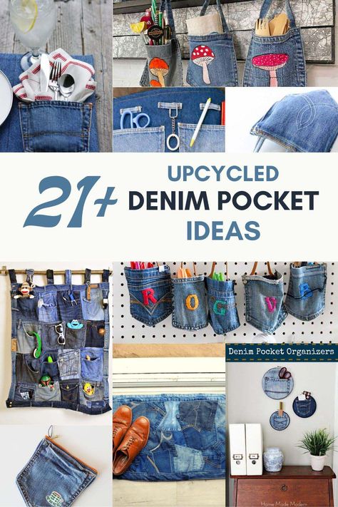 45 Ways to Repurpose Denim Pockets: Upcycle old denim jeans into stylish new home décor, accessories, and #Jean_Pocket_Repurpose #Old_Jeans_Pockets_Ideas #Upcycling #Upcycled_Denim_Pockets Old Jeans Pockets Ideas, Jean Pocket Repurpose, Denim Pockets Crafts, Upcycle Jean Pockets, Blue Jean Pocket Crafts Diy Ideas, Repurpose Jeans Ideas, Jeans Pockets Ideas, Denim Pockets Projects, Jean Pocket Crafts