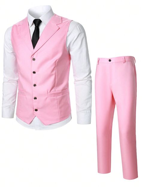 Pink Vest For Men, Pink Vest Outfit Men, Suit Pink Men, Prom Suits For Men Pink, Pink Waistcoat Men, Pink Suits For Men, Pink Blazer Outfit Men, Light Pink Tuxedo, Pink And White Suit