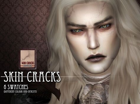 These skin cracks are inspired by the character Alucard from Castlevania:Lords of Shadows 2  Found in TSR Category 'Sims 4 Female Skin Details' Sims 4 Remussirion, Sims 4 Vampire Skin, Remussirion Skin, Vampire Skin, Sims 4 Vampire, Castlevania Lord Of Shadow, Sims 4 Tsr, Sims 4 Cas Mods, Lord Of Shadows