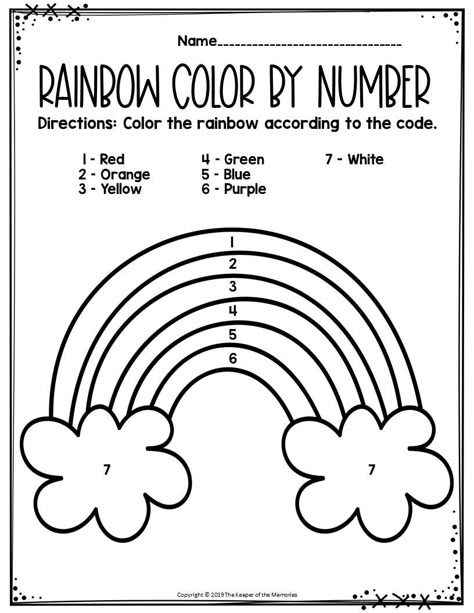 Arts For Preschooler, Color Worksheets For Kindergarten Free, Color Numbers, Rainbows Preschool, Color Number, Rainbow Preschool, Rainbow Color By Number, Weather Color By Number, Color By Number Preschool