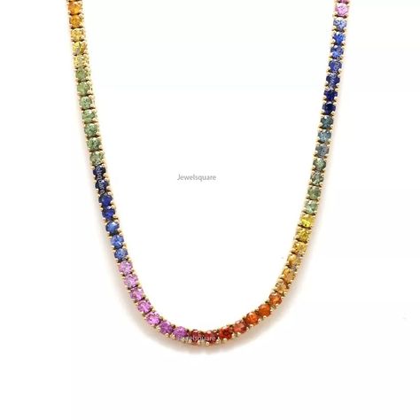 2mm Rainbow Sapphire Tennis Choker Necklace 14k Gold Ombre Gemstone Necklace | eBay Tennis Choker Necklace, Christmas Jewelry Gift, Gold Ombre, Rainbow Sapphires, Multi Sapphire, Christmas Gift Jewelry, Sapphire Necklace, Christmas Jewelry, Solid Yellow