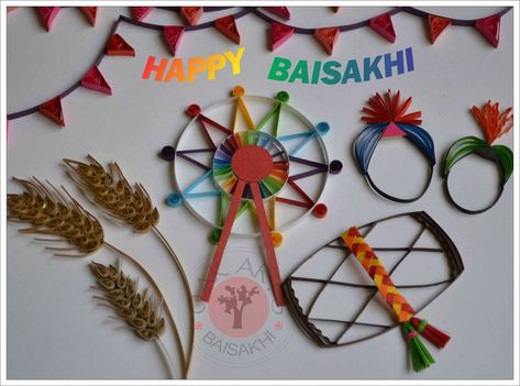 Happy Baisakhi Baisakhi Decoration Ideas, Lohri Craft, Baisakhi Craft, Punjabi Art, Adventure Crafts, Happy Baisakhi, Quilled Cards, School Board Decoration, Easy Diy Christmas Gifts