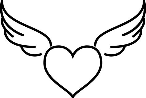 Winged Heart Tattoo, Wing Heart Tattoo, Heart With Angel Wings Tattoo, Heart With Wings Drawing, Heart Wings Tattoo, Bf Tattoos, Tattoo Line Drawing, Wings Outline, Love Heart Drawing