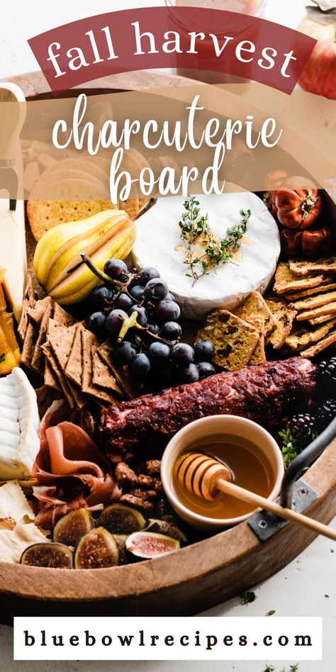 Nothing says fall like a charcuterie board filled with all the bounty of autumn! I'll show you exactly what types of cheese, crackers, meats, and extras to buy for your cheeseboard and how to assemble the whole thing so it's the effortless star of the show for all your fall gatherings and holidays! #fallrecipes #nobake #charcuterie #charcuterieboard #fallcharcuterieboard #halloweensnacks #thanksgivingappetizers #easyentertaining #bluebowlrecipes | bluebowlrecipes.com Harvest Charcuterie Board, Fall Charcuterie Board, Fall Charcuterie, Holiday Appetizers Recipes, Homemade Pantry, Homemade Soft Pretzels, Pumpkin Cranberry, Holiday Appetizer, One Pot Dinners