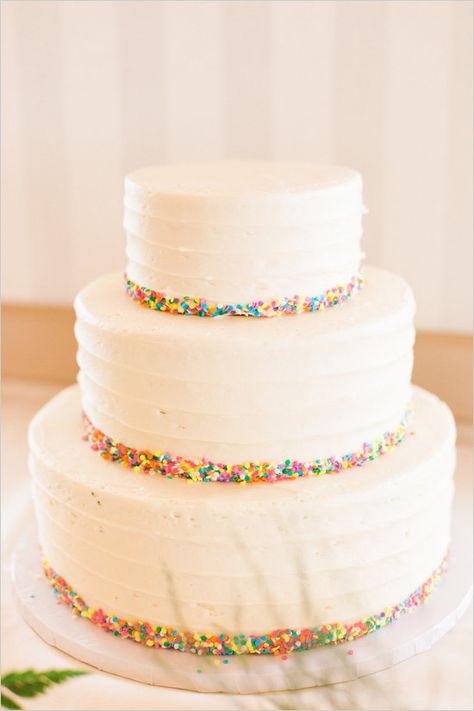 Simple Tiered Cake Birthday, Funfetti Wedding Cake Beautiful, Wedding Cake With Sprinkles, Sprinkle Wedding Cakes, Susie Cakes, Sprinkles Cake, Striped Cake, Tiered Cakes Birthday, Two Tier Cake