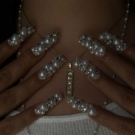 Extra Nails, Nails Pearl, Nails Birthday, Nails Extra, Tapered Square Nails, Hello Nails, Girl Nails, Pearl Nails, Cute Nail