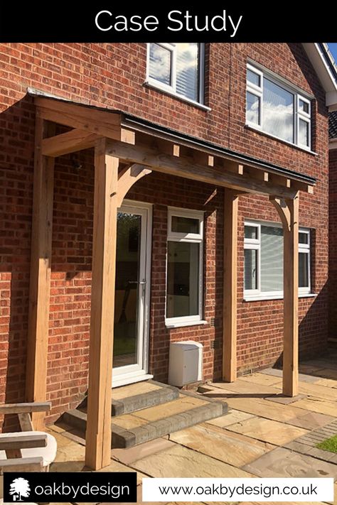 Timber Frame Porch Front Entry, Lean To Porch, Brick House Siding, Oak Projects, Oak Porch, Porch Overhang, Timber Frame Porch, House Awnings, Porch Awning