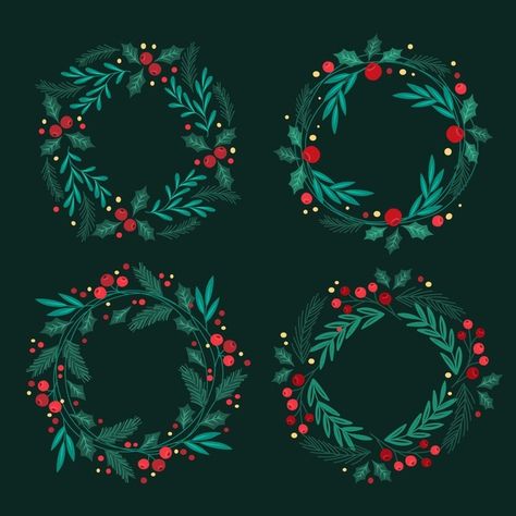 Hand drawn christmas wreath collection F... | Free Vector #Freepik #freevector #christmas #winter #hand #hand-drawn Hand Drawn Christmas Ornaments, Winter Wreath Illustration, Christmas Wreath Drawing Simple, Wreath Drawing Christmas, Wreath Illustration Christmas, Christmas Wreath Drawing, Wreath Doodle, Christmas Wreath Art, Christmas Wreath Illustration