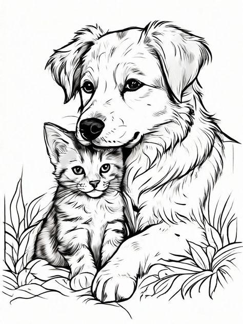 Coloring page-style illustration by Боря Розимборський - Playground Cats And Dogs Coloring Pages, Veterinary Coloring Pages, Coloring Pages Of Horses, Unique Coloring Pages Free Printable, Drawing Animals Realistic, Drawing Ideas Easy Dog, Still Life Pencil Shading, Animal Sketches Easy, Coloring Pages Animals