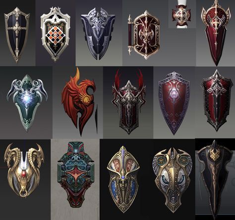 shields aion Cool Shield Designs, Shield Design Concept, Shield Concept Art, Fantasy Shields, Fantasy Shield, Shields Design, Escudo Viking, Shield Designs, D D Items