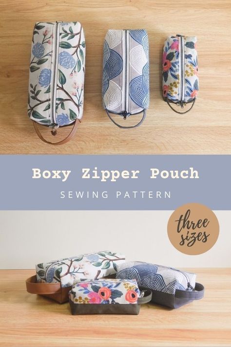 Boxy Zipper Pouch sewing pattern (3 sizes). Why not sew yourself a Boxy Pouch? This boxy zipper pouch is suitable to be used as a storage bag and tool pouch for tools. It features a zip-top closure and a side handle for easy carrying. Dopp kit sewing pattern for guys. Boxy bag sewing pattern with top zipper and carrying strap. Unisex style bag to sew for men. SewModernBags Sew Boxy Pouch, Free Box Pouch Pattern, Block Pouch Pattern, Sewn Makeup Bag Free Pattern, Boxy Bag Sewing Pattern, Washbag Sewing Pattern, Dop Kit Sewing Pattern, Boxed Pouch Pattern, Sewing Patterns Zipper Pouch