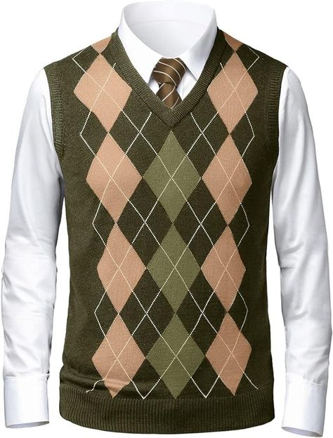 Gafeng Mens Argyle Sweater V-Neck Casual Winter Slim Fit Lightweight Sleeveless Knitwear Vest at Amazon Men’s Clothing store Mens Argyle Sweater, Winter Wear For Men, Argyle Sweater Vest, Casual Knitwear, Argyle Pattern, Vest Pattern, Argyle Sweater, Pattern Sweater, Men's Wardrobe