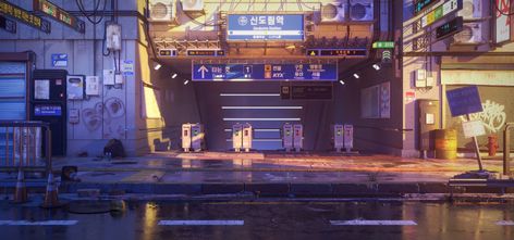 ArtStation - a lonely subway station, JI JIJI Subway Background, Korean Subway, Japanese Neighborhood, Scifi City, Bg Design, Art Advice, Sci Fi Environment, Aesthetic Korean, Subway Station