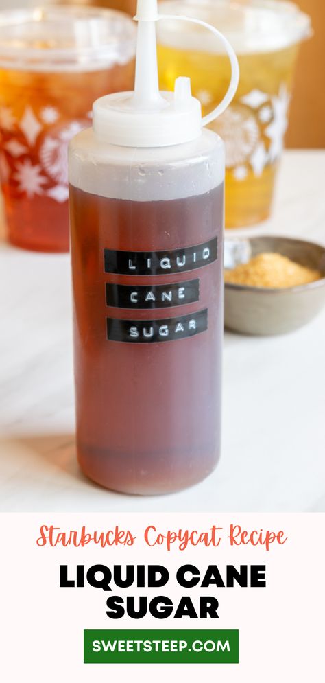 This DIY Starbucks liquid cane sugar recipe is the perfect syrup for sweetening iced tea and any other cold drink. See how to make this simple syrup that's also delicious in coffee and hot tea. #starbucks #liquidcanesugar #recipe #diy #howtomake #icedtea #simplesyrup #coffeesyrup Cane Sugar Recipes, Unsweetened Iced Tea, Minimalist Food, Iced Tea Drinks, Starbucks Tea, Iced Tea Lemonade, Liquid Sugar, Copycat Starbucks, Starbucks Diy