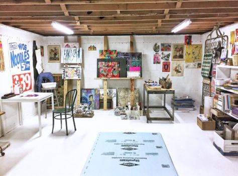 Art Studio Ideas Painting the Floor White - Basement Art Studio Basement Art Studio, Art Studio Ideas, Basement Art, Garage Art Studio, Home Art Studios, Art Studio Lighting, Home Art Studio, Basement Studio, Art Studio Space