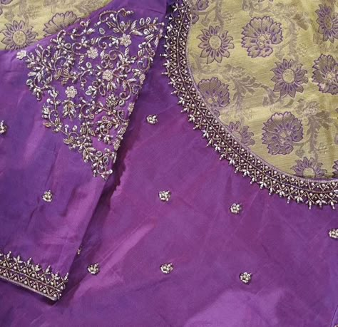 Enhance your ethnic wardrobe with our Designer Purple Zardosi Maggam Work Blouses! 💜✨ Fabric: Premium Half Pattu/Raw Silk Dispatch: 4 days Price: ₹2600 (Unstitched) | ₹3150 (Stitched) Customizable colors & sizes available Handcrafted to perfection, these blouses offer a seamless fusion of tradition and elegance. Whether it’s for a wedding or a festive event, our blouses promise to make a statement with timeless beauty. Don't miss out on adding this luxurious piece to your collection! 📞 ... Purple Blouse Maggam Work, Blouse With Silver Work, Engagement Saree, Fancy Embroidery, Blouse Works, Sleeves Embroidery, Hand Work Design, Maggam Work Designs, Maggam Works