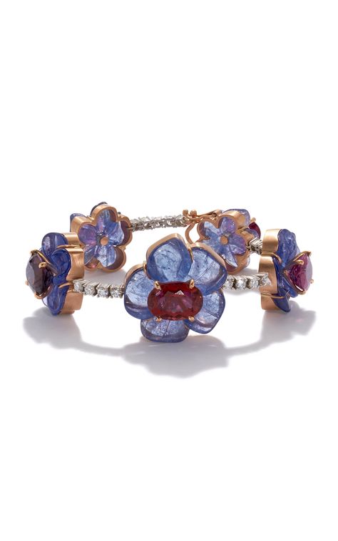 One of a Kind Tropical Flower Tennis Bracelet set with Tanzanite and Pink Tourmaline by IRENE NEUWIRTH for Preorder on Moda Operandi Opal Bangle, Gold Bracelet Set, Gelang Manik, Irene Neuwirth, Diamond Tennis Bracelet, Tropical Flower, White Gold Bracelet, Jewelry Lookbook, Tennis Bracelet Diamond