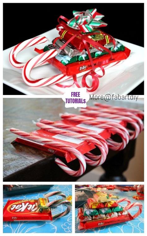 Candy Cane Sleighs, Julkransar Diy, Christmas Gifts For Teens, Christmas Candy Crafts, Gift Tutorial, Candy Sleigh, Christmas Tutorial, Candy Cane Sleigh, Christmas Candy Gifts