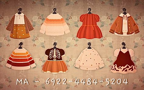 Leaf Custom Design Animal Crossing, Animal Crossing Fall Custom Designs, Acnh Fall Clothes Design, Acnh Acorn Design, Animal Crossing Thanksgiving Clothes, Fall Outfit Animal Crossing, Fall Pathways Acnh, Acnh Cozy Codes, Animal Crossing Autumn Outfits