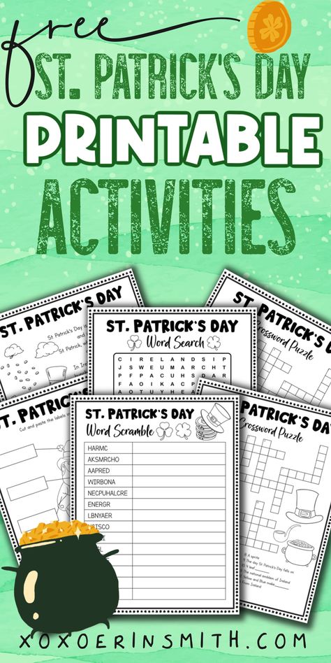 collection of St. Patrick's Day printable activities for kids like St. Patrick's day word scramble, crossword puzzle, word search and more St Patrick’s Day Reading Activities, St Patricks Day 3rd Grade Activities, St Patrick’s Day Activities For 5th Graders, St Patrick Day Activities For Elementary, March Writing Prompts For Kids, St Patricks Day Games Kids, Saint Patrick’s Day Worksheets, St Patrick’s Day Activities Elementary, St Patrick’s Day Activity