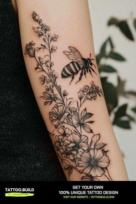 Unique Ladies Sleeve Tattoo Ideas to Inspire Your Next Ink Masterpiece Flowers Tattoo On Forearm, Wild Flower Half Sleeve Tattoo, Vine Sleeve Tattoo, Ladies Sleeve Tattoo, Nature Forearm Tattoo, Ladies Sleeve Tattoo Ideas, Forest Floor Tattoo, Garden Sleeve Tattoo, Flower Half Sleeve