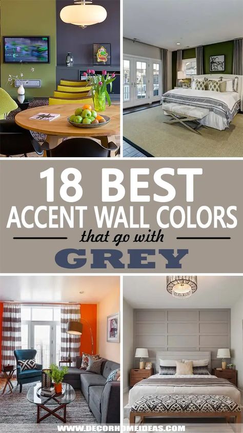 Gray Walls Accent Color, White Walls With Grey Accent Wall, Dark Room Light Accent Wall, Accent Color For Light Gray Walls, Agreeable Grey With Accent Wall, Bedroom Color Ideas With Accent Wall, Accent Wall That Goes With Grey, Accent Wall In Gray Room, Grey Wall Decor Ideas