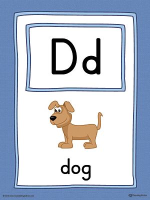 Letter D Words and Pictures Printable Cards: Dog, Duck, Deer, Dolphin (Color) | MyTeachingStation.com Letter D Flashcards, Letter D Words, Single Alphabet Letters, D Words, D For Dog, Family Crafts Preschool, Abc Flashcards Printable, Color Worksheet, D Is For Dog