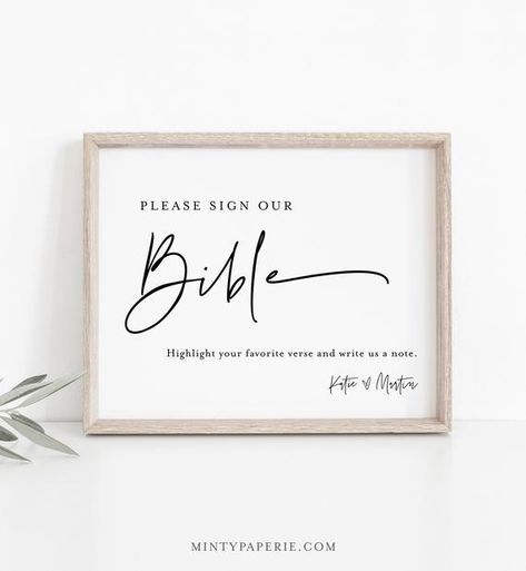 Bible Guestbook Sign Printable Minimalist Wedding Bible | Etsy Bible Signing At Wedding, Bible Wedding Ideas, Guest Bible Wedding, Bible For Guest Book At Wedding, Wedding Bible Guest Book Sign, Bible Sign In Book Wedding, Bible Verse Guest Book, Sign My Bible Wedding, Bible Guest Book Wedding Signs