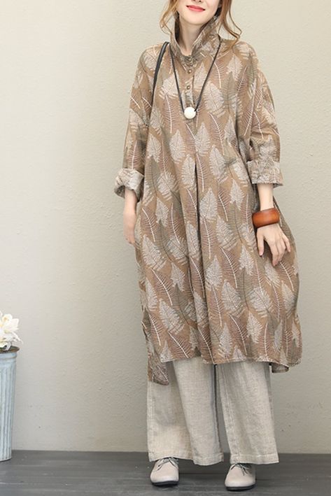 Fabric:                  Fabric has no stretchSeason:                Fall,SpringType:                     Dress Sleeve Length:     Long sleeveColor:                    CamelDresses Length:   Knee LengthStyle:                     CasualMaterial:                LinenSilhouette:            Loose Size: S:Length:103-107 cm, Linen Dresses For Women, Maxi Outfits, Fall Vintage, Dress Sleeve Length, Mode Abaya, Linen Fashion, Fitness Clothing, Loose Outfit, Muslimah Fashion