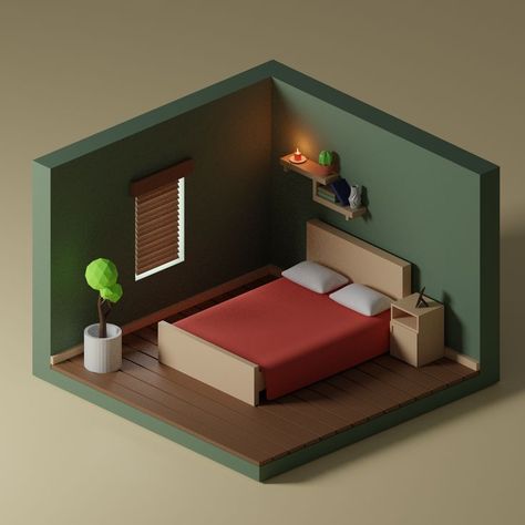 Low Poly Art, Architecture Building Design, Low Poly Models, Interior Design Architecture, False Ceiling Design, Minecraft Designs, Interior Design Art, Bedroom Aesthetic, Low Poly