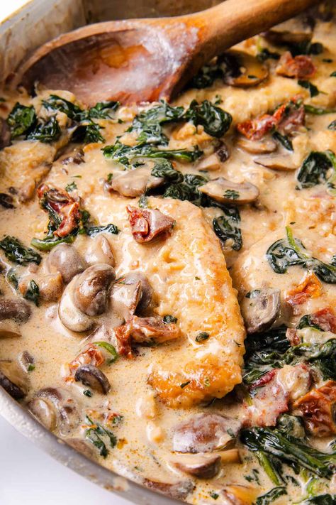 Creamy Tuscan Chicken - Erren's Kitchen Keto Tuscan Chicken, Creamy Tuscan Chicken, Breaded Chicken Cutlets, Fancy Dinner Recipes, High Calorie, Tuscan Chicken, Calorie Recipes, Chicken Dishes Recipes, Fancy Dinner