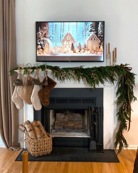 LIVING ROOM HOLIDAY INSPO🤎🎄Welcome October and happy Tuesday friends. These are some stills from last year Christmas Decor… 🚨Link in bio to SHOP . . . #christmas2024 #livingroomdesign #brownchristmas #holidaydecorating #christmasmantle #christmastree #livingroominspiration #navidad Christmas Decor Ideas | Brown Christmas Decor | Styling my Living Room for Christmas | Holiday Mantle Inspiration | Neutral Christmas Tree Tv Mantle Christmas Decor, Ideas For Stockings With No Fireplace, Christmas Decor Ideas Brown, Christmas Decor Tv Console, Mantle Christmas Decor Ideas With Tv, Mantle With Tv Decor, Christmas Mantle Decor With Tv, Tv Christmas Decor, Under Tv Shelf