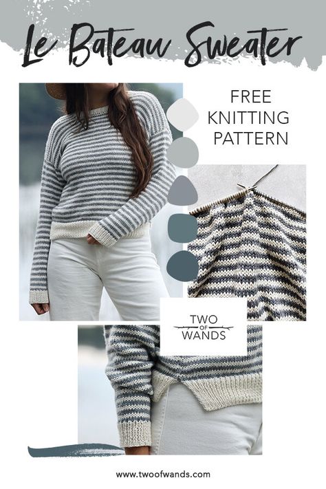 Drop Sleeve Knit Sweater Pattern, Knit Striped Sweater Pattern, Striped Sweater Knitting Pattern, Sweater Knitting Patterns Free, Bateau Sweater, Sweater Free Knitting Pattern, Drop Sleeve Sweater, Two Of Wands, Free Knitting Patterns For Women