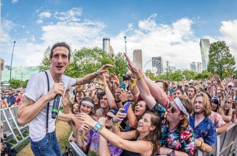 The Revivalists’ singer, David Shaw, interacts with the crowd at the Shaky Knees Music Festival in Atlanta on May 13, 2017. T The Revivalists, Shaky Knees, David Shaw, Saint Motel, Cage The Elephant, Centennial Park, Record Company, Crazy Things, Guitar Solo