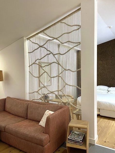 Macrame Interior, Macrame Room Divider, Modern Room Divider, Home Decor Ideas Bedroom, Cute Diy Room Decor, Hotel Interior Design, Farmhouse Bedroom Decor, Macrame Wall Art, Boho Bedroom Decor