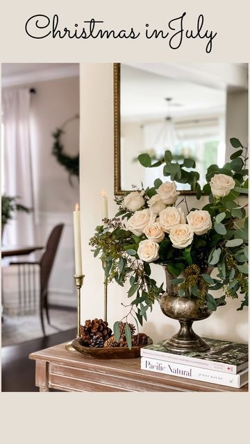 Silver Ice Bucket Decor, Ice Bucket Floral Arrangement, Bucket Decor, Silver Ice Bucket, Eucalyptus Stems, Cottages And Bungalows, Seeded Eucalyptus, Interior Decorator, Neutral Living Room