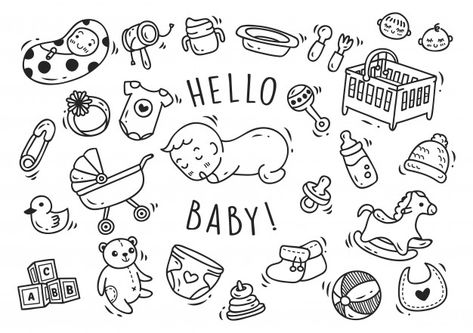 Baby toys and accessories doodle Premium Vector Baby Toy Organization, 9 Month Baby Toys, Outdoor Baby Toys, Organize Baby Toys, Cleaning Baby Toys, Modern Baby Toys, Baby Toy Box, Toys Drawing, Vintage Baby Toys